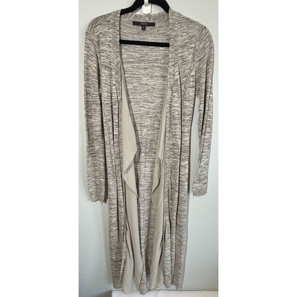 Guess Cardigan Duster Womens Large Gray Open Front Waterfall Draped Chiffon Belt - Picture 1 of 14